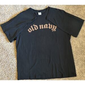 2004 Old Navy Black Logo Graphic Men's T-Shirt Cotton Crew Neck Long Sleeve L